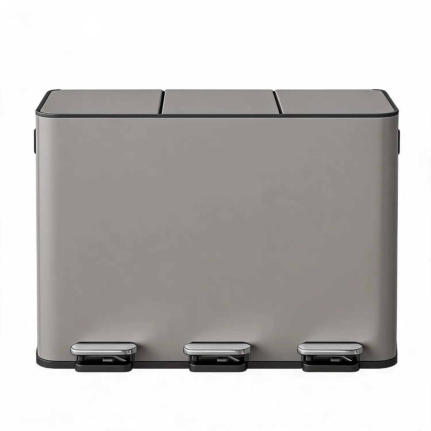 3X15L Kitchen Trash Can 3-Compartment Removable Pedal Trash Can Odour-inhibiting Space-saving Waste Separation Soft-close Lid for Kitchen, Living Room, Office