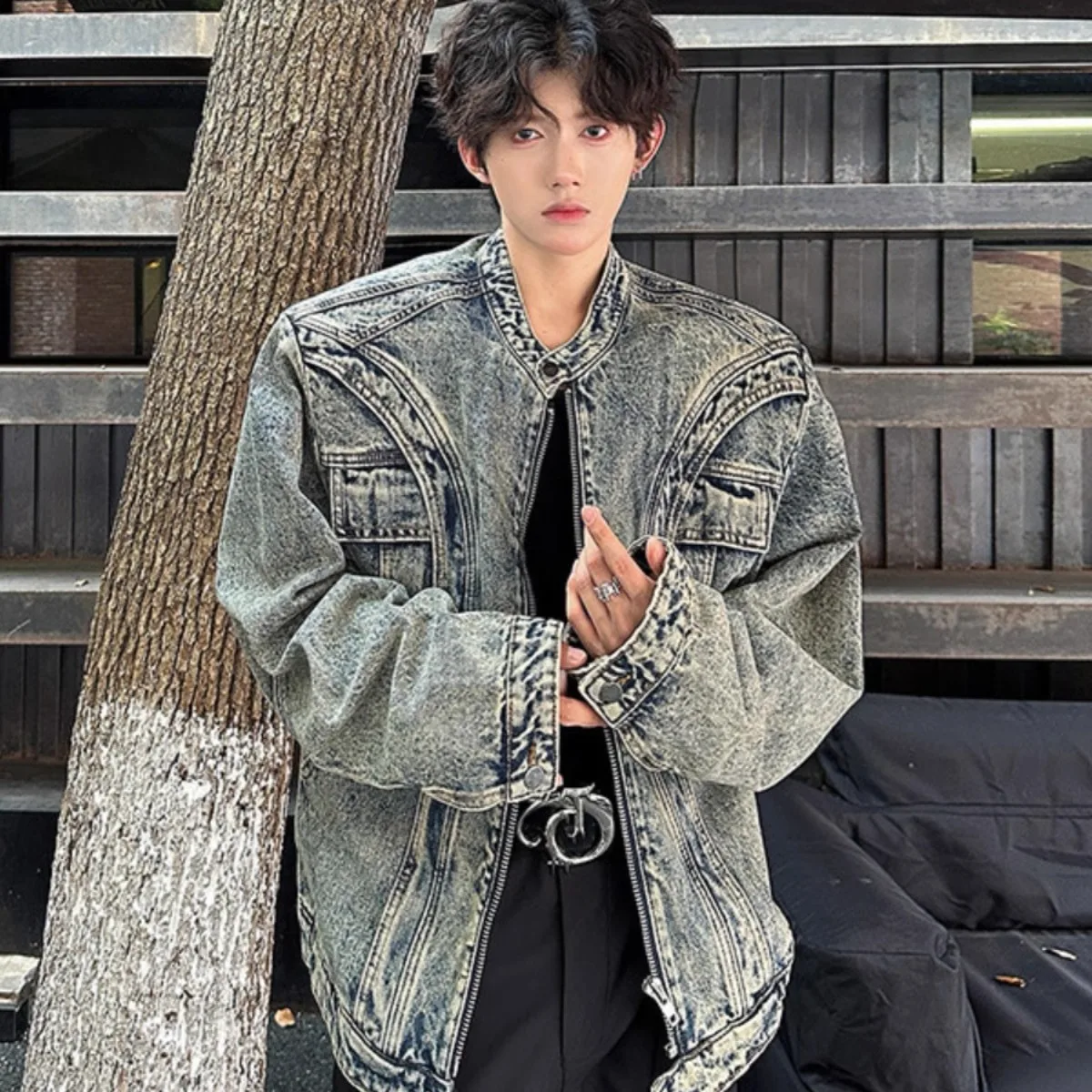 Fashion Baseball Jacket Autumn and Winter Y2K Applique Embroidered Retro Stand Collar Baseball Jacket Loose Casual Coat