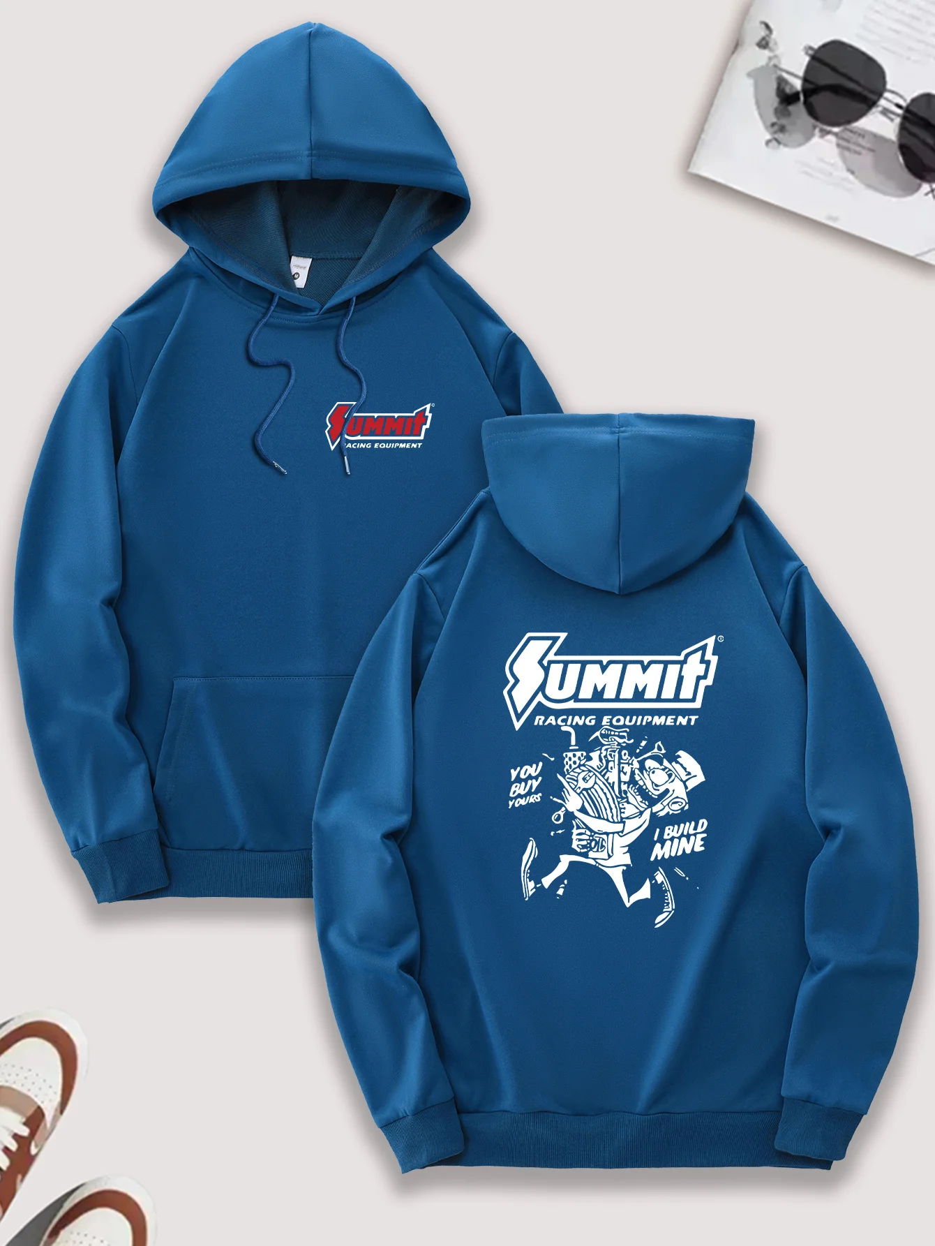 بلوفر كاجوال للرجال مع جيب الكنغر، ملابس مريحة للأنشطة الخارجية، ملابس خارجية، غطاء رأس برسومات، قماش قابل للتمدد