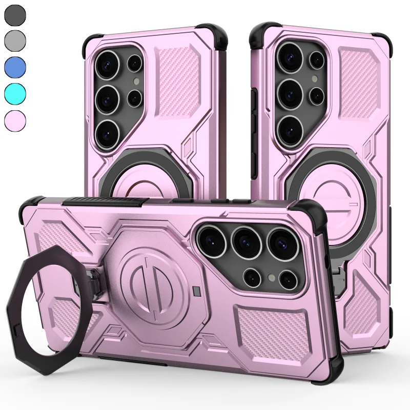 

360°Rotating Hidden Metal Ring Soft TPU+Hard PC Bumper Phone Case For Samsung S26 Ultra S25 Edge S24 Ultra Anti-Drop Holder Case