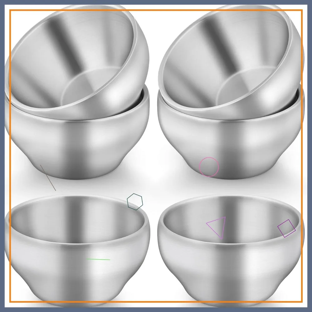 

Набор детских мисок из нержавеющей стали, 6 шт., 350 мл, с двойными стенками, для хлопьев, закусок, супов, нетоксичные, можно мыть в посудомоечной машине