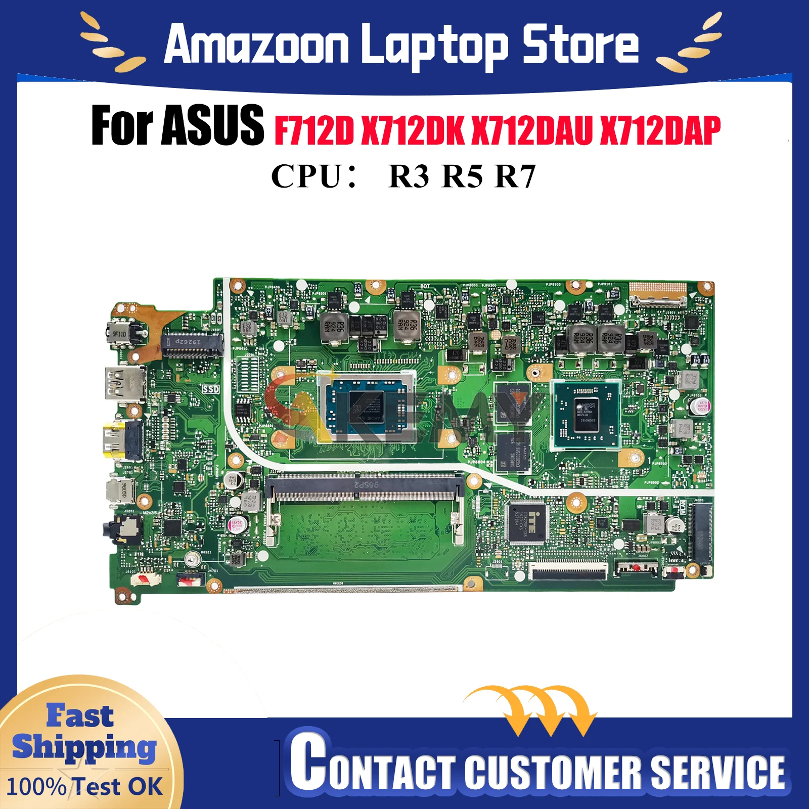 

X712DK Laptop Motherboard For ASUS VivoBook M5050D M712D X712D X712DAP X712DK F712D X712DAU V5000d Mainboard With R3 R5 R7 CPU