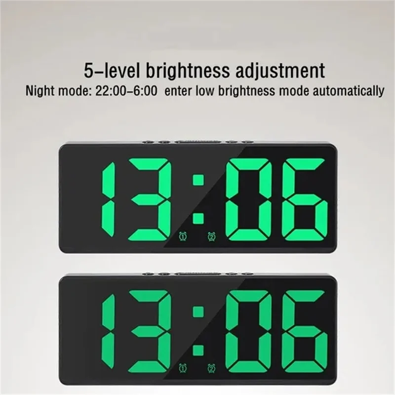 LED Alarm Clock, 12/24H Voice Control Temperature Display Snooze Mode Night Light Desktop Clock for Bedroom