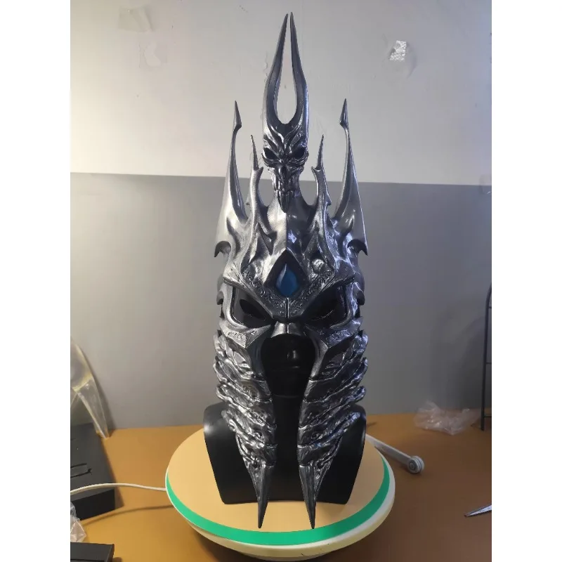 

Adult Cosplay Costume Party Prop Funny 1:1 WOW Lich King Helmet Figure Resin Toy Include Stand Collection Model Gift