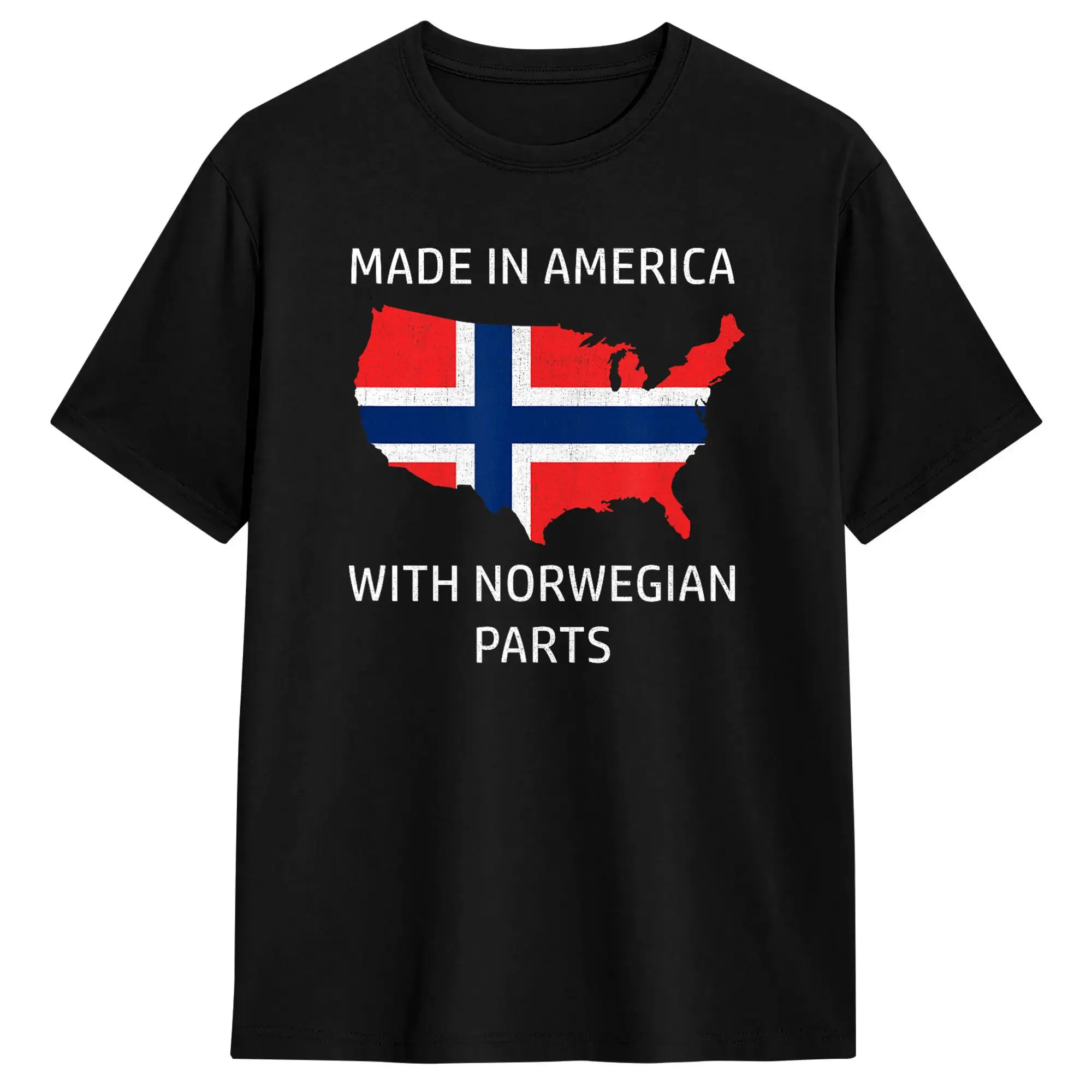 Hipster Made in America with Norwegian Parts  Norway and USA Pride T-Shirt for Men Crew Neck Cotton T Shirt  Short Sleeve Tees