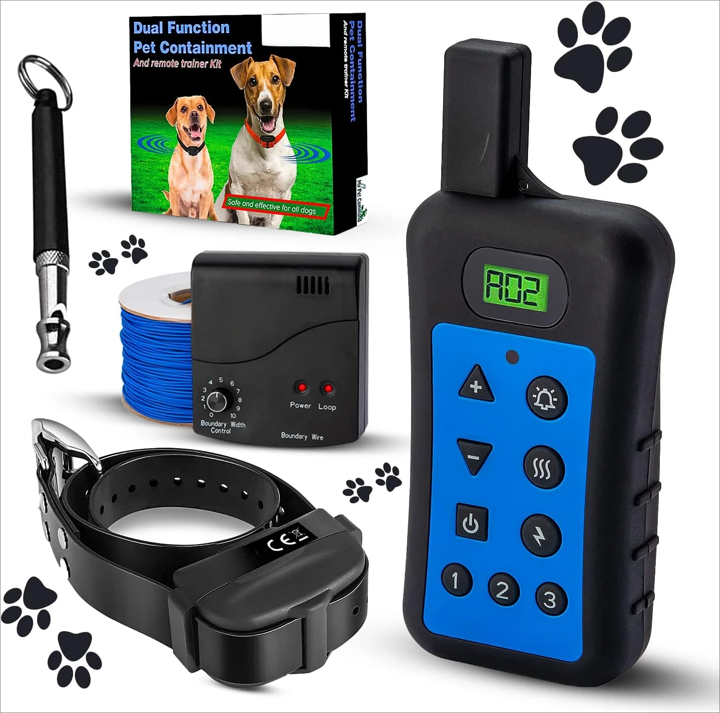 Underground Wireless Dog shock collar Fence System, Dual Function With Remote Dog Training Collar System Safe Pet