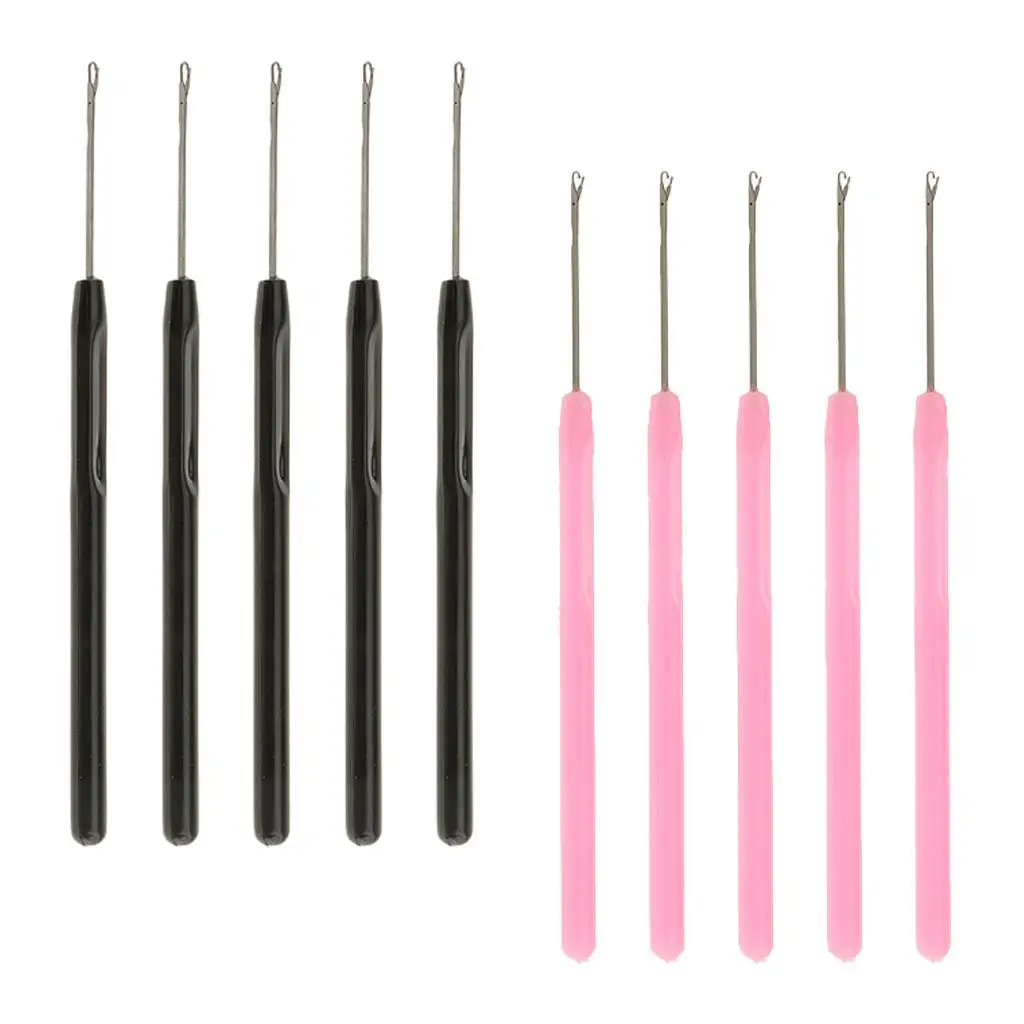 Thread Sewing Pulling Needle Pink Black Hair Extension Tools with Plastic Handle for DIY Salon Styling
