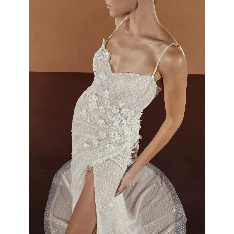 Elegant Evening Dress Women Sweetheart Neck Spaghetti Straps Sequins Gown Floor Length Party Dress Vestdos De Fiesta Customized