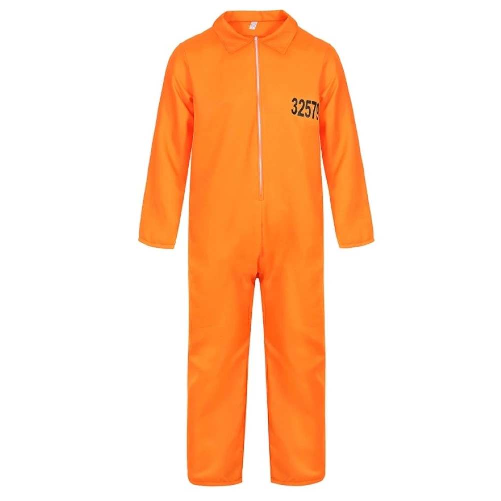 Prisoner Costume Men Orange Jumpsuit Halloween Costumes Plus Size Mens Escaped Prisoner Jumpsuit Unisex Jail Criminal Dress Up