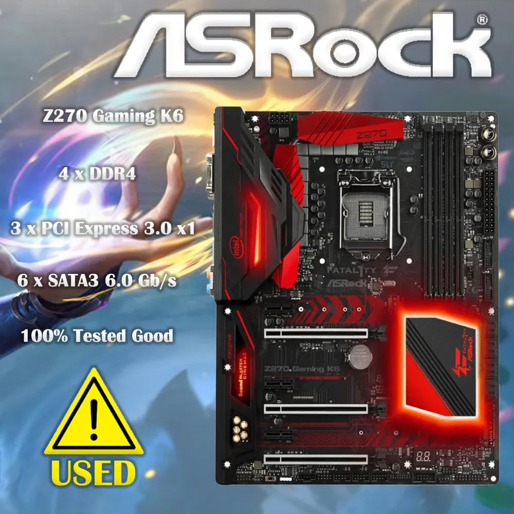 

Used Asrock Fatal1ty Z270 Gaming K6 ATX motherboard LGA 1151 4x DDR4 2x M.2 NVMe 6x SATA3 Desktop Mainboard