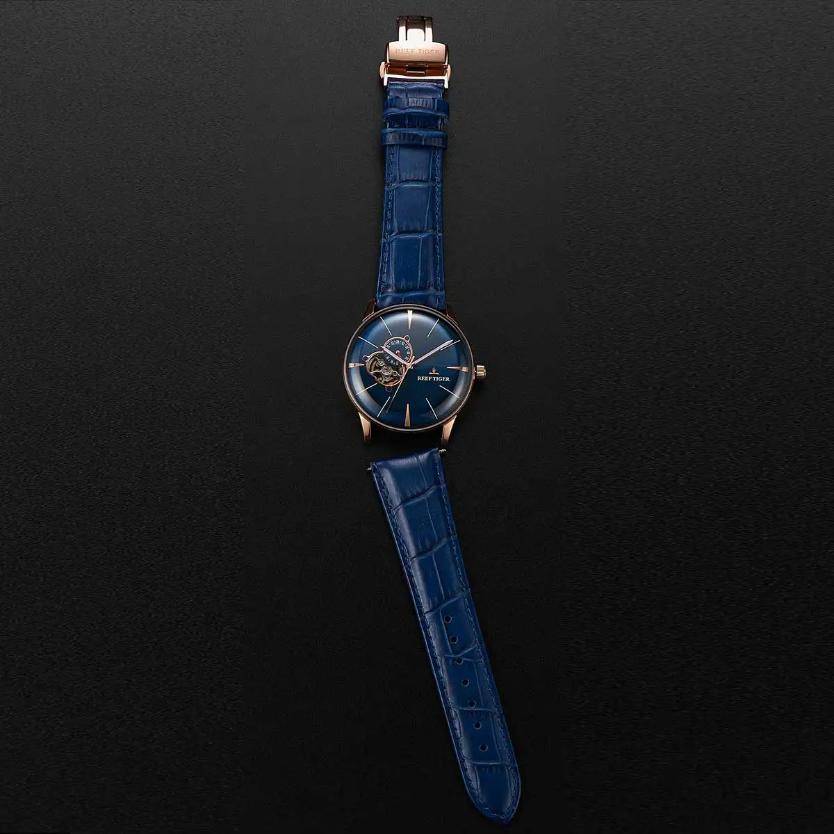 Reloj Automático Reef Tiger para hombre, reloj de pulsera mecánico Vintage de 40mm, resistente al agua hasta 50M, burbuja luminosa, espejo de zafiro, esfera con mecanismo al descubierto