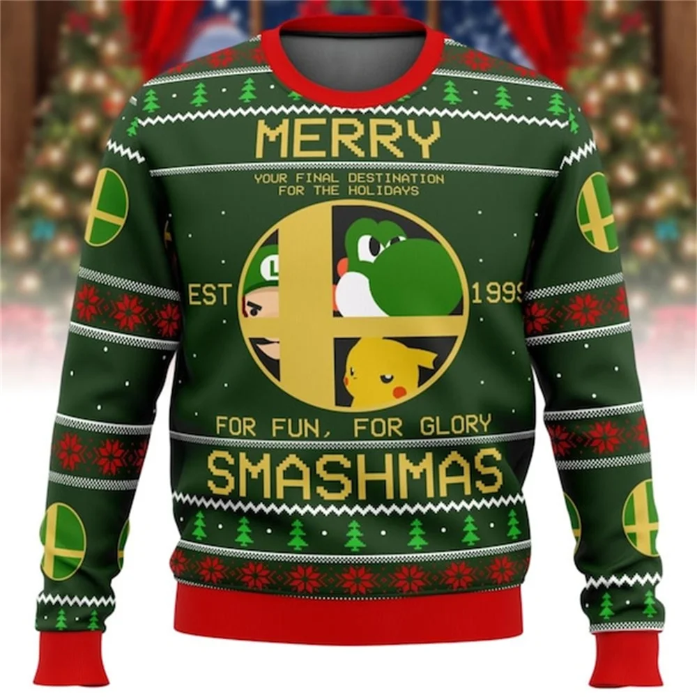 

Super Mario Yoshi Ugly Sweater Unisex Fashion 3D Ugly Christmas Sweatshirt Children Sweater Christmas Gift Casual Crew Neck Top