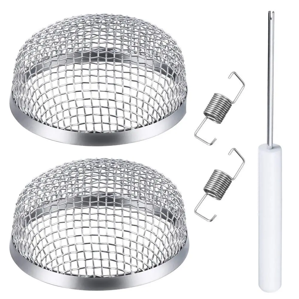 2Pcs Stainless Steel RV Furnace Vent Cover Spring Fasteners Insect Control Flying Insect Screen with Installation Tool Silver