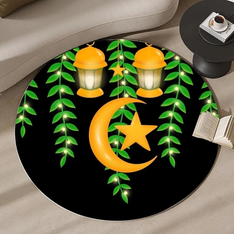 Star Lantern Round Rug Glowing Foliage Print Non Slip Soft Floor Carpet Holiday Decor Mat Living Room Home Ornament