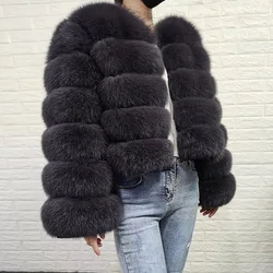 2024 Luxury Grey Furry new style real fur coat natural fur jacket female winter warm leather fox fur coat high quality fur vest