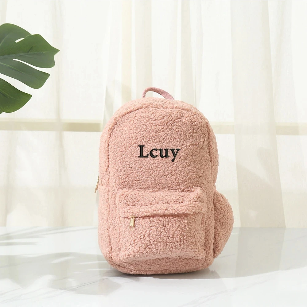 Lamb Wool Backpack Women\'s Bag Custom Name Large Capacity Plush Bag Personalized Name Backpack Children\'s Cartoon Cute Schoolbag