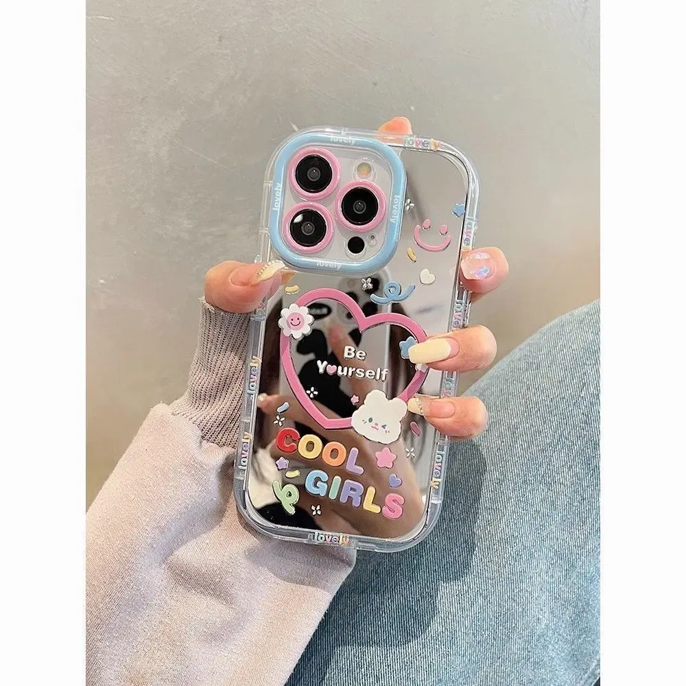 Cool Girls Cute Phone Case For iPhone 16 15 14 13 12 11 Pro Max XS XR Max 7 8 Plus Y2K Tidal Current Mirror Face Phone Cover