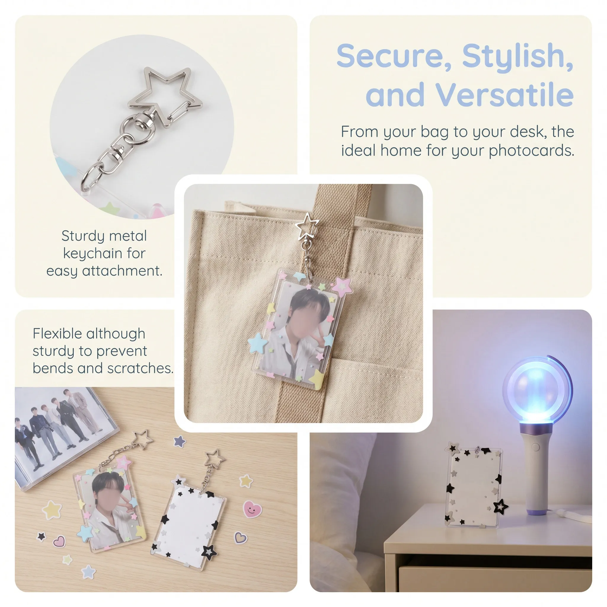 2Pcs Photocard Holder Star Card Holder Acrylic Keychain Double Sided Clear Wallet Insert Photo Display Travel Bag Charm