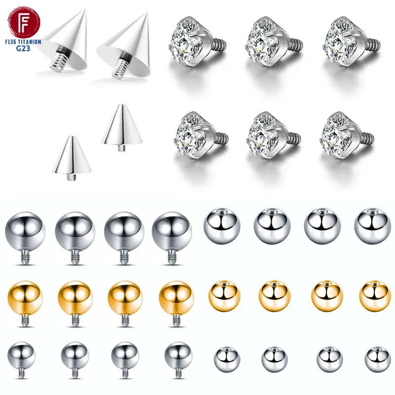 F136 Titanium Piercing Labret 3-5mm Zircon Round Ball Polish Internal Helix Tongue Barbell Lip Ring Earring Jewelry Accessories