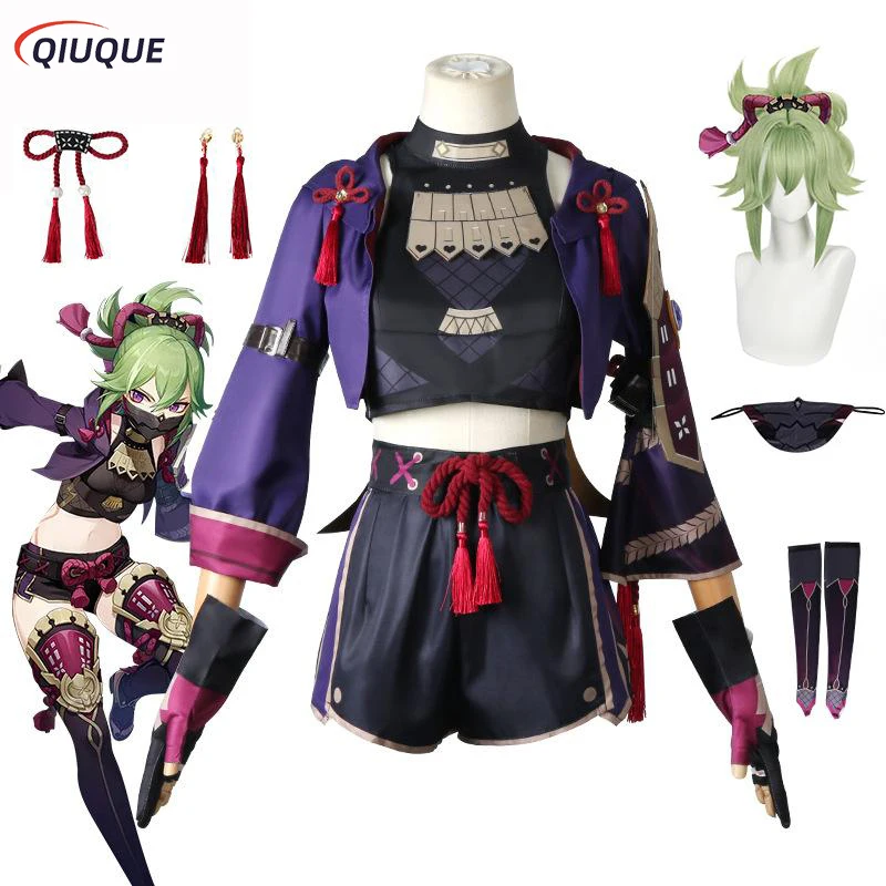 Kuki Shinobu fantasia cosplay com máscara e peruca para as mulheres, uniforme de festa de Halloween, roupa de representação em quadrinhos, acessórios do jogo