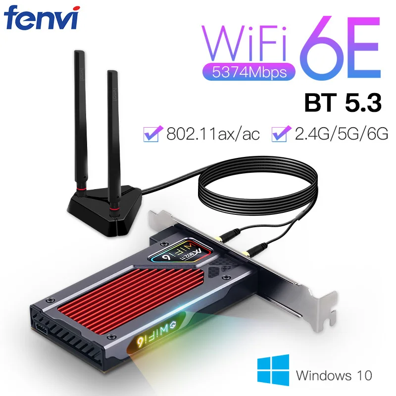 

Трехдиапазонная беспроводная карта Fenvi AXE3000RGB Wi-Fi 6E PCI-E AX210, Bluetooth 5,3, 2,4g/Φ/6 ГГц, Wi-Fi адаптер для телефона, для рабочего стола