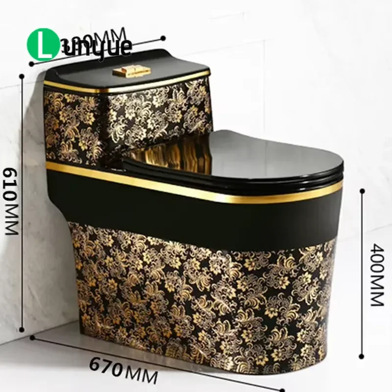 Black Gold Flower Pattern Luxury Chinese Style Ceramic Toilet Bowl Wholesale Design for Hotel Bathroom Modern Sanitary Ware