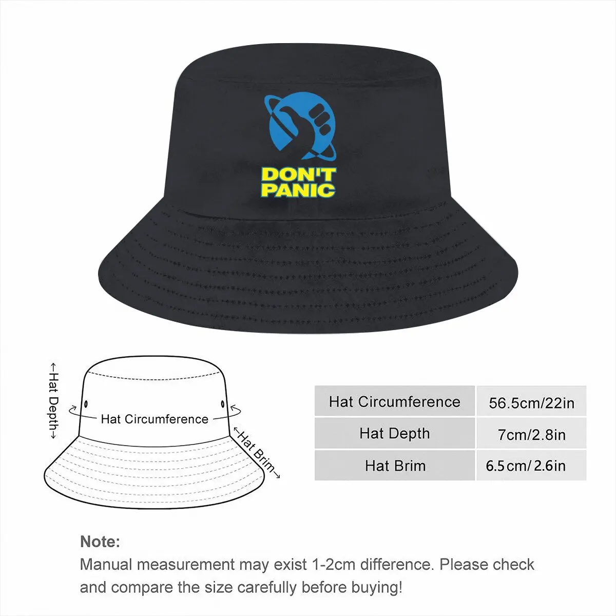 Don't Panic Blue Unisex Bucket Hats The Hitchhikers Guide To The Galaxy Film Hip Hop Fishing Sun Cap Fashion Style Designed image 4