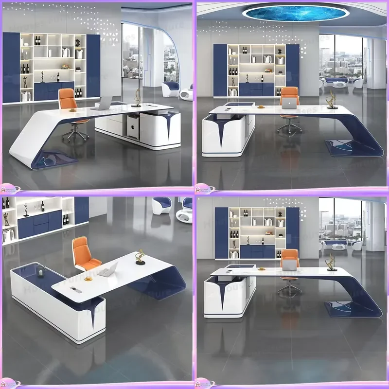Luxury Lacquered Executive Desk Modern Design Boss Manager CEO Office Furniture High Gloss Wood Computer Table Workstation