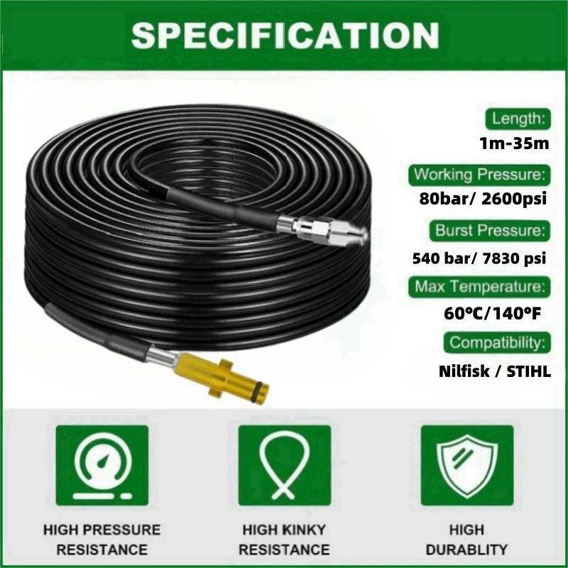 1-35m Sewer Cleaning Hose, High-Pressure Cleaning Machine Hose,High-Pressure Cleaning Nozzle,  For Nilfisk/STIHL/HUSQVARNA/Gerni