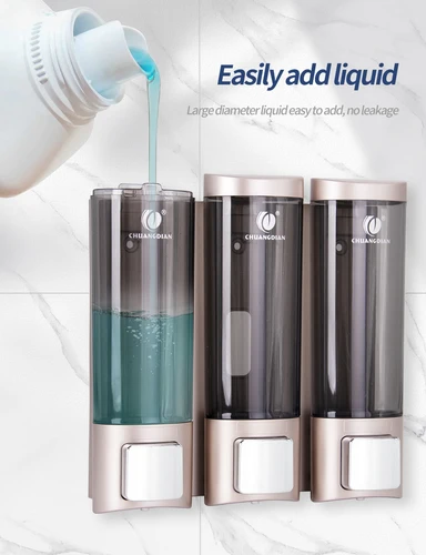 Imagen 2 del producto Dispensador de champú para pared de ducha, cámara de 1/2/3 × 200ML, botella dispensadora de jabón líquido recargable, contenedores de baño transparentes