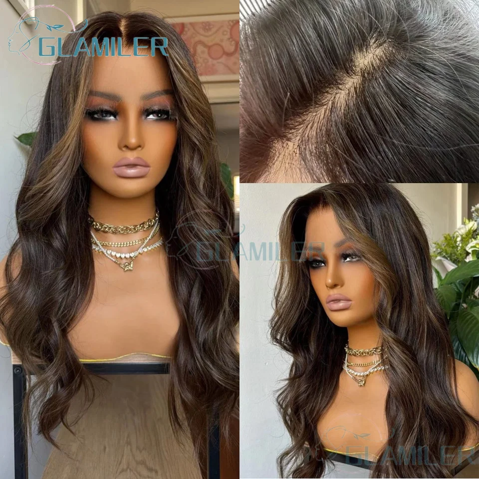 

180% Density Natural Wave Highlight Wig Colored 5x5 Silk Base Human Hair Wigs Remy Hair 13x4 HD Lace Frontal Wig for Black Women