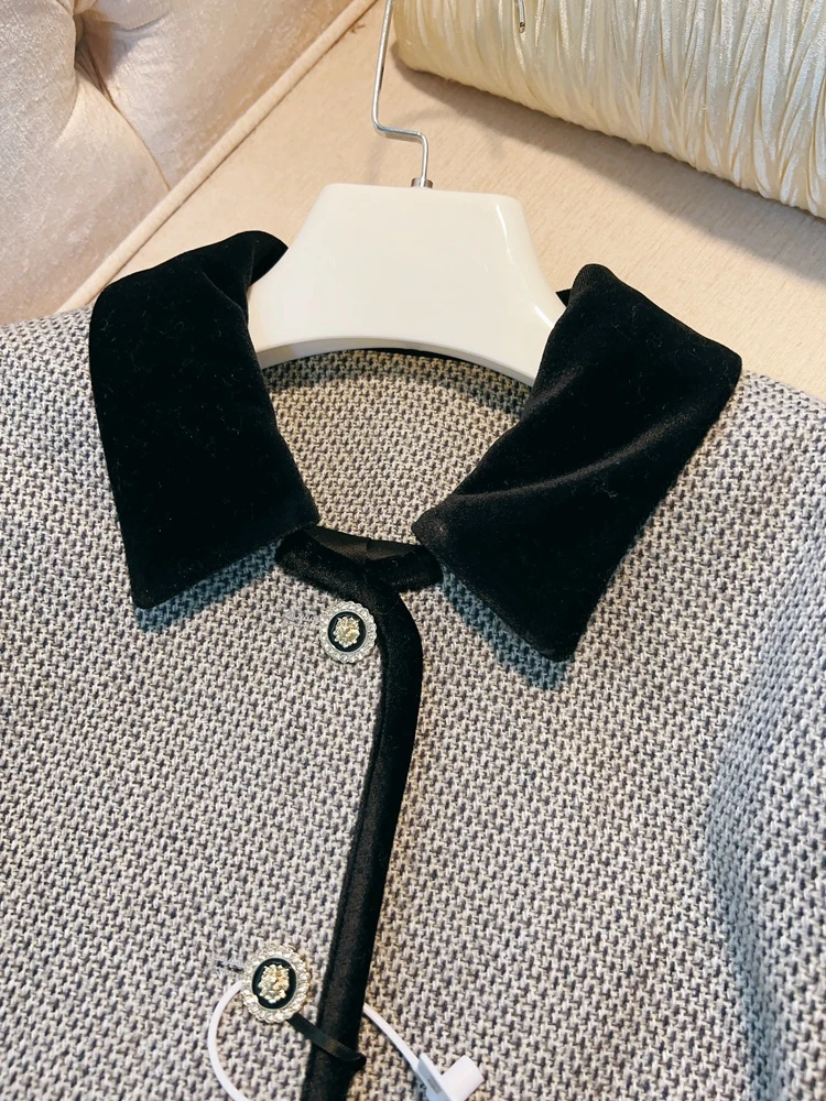 Ele Vintage معطف الصوف طوق زر التفاصيل مستقيم قطع ort ملابس خارجية للنساء الخريف Faion Classic Sle