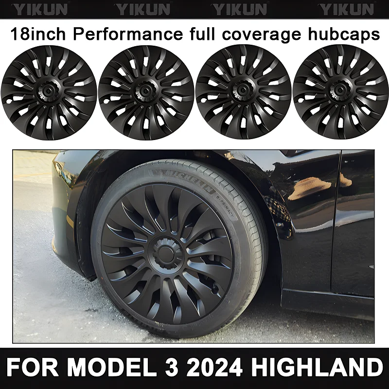 

4PCS HubCap Car for Tesla Model 3 Highland 2024 18 Inch Performance Replacement Wheel Cap Automobile Full Rim Cover Accessories