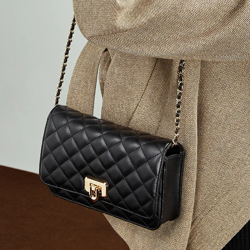 

2026 Designer Quilted Genuine Leather Shoulder Bag Luxury Women's Crossbody Bag with Chain Strap Chic Small Square Purse