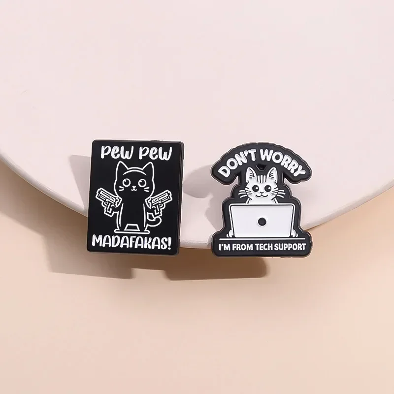 Cat Working Enamel Pins Don't Worry I'm from Tech Support Brooches Cute Kitten Metal Badges Lapel Jewelry Gift Wholesale