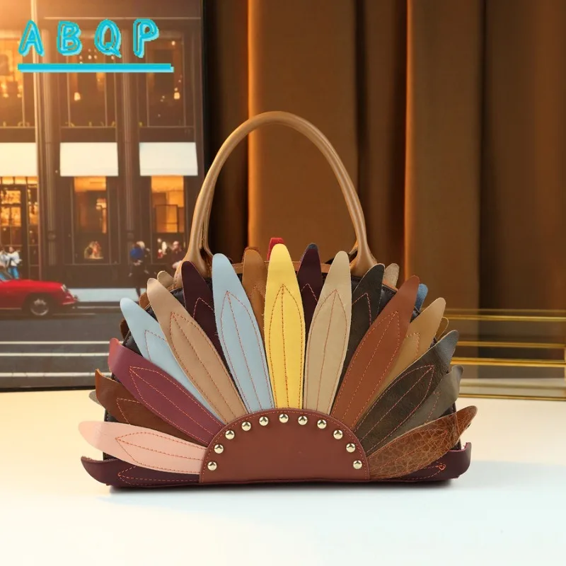 Women's Handbag Luxury Brand Leather Fashion Women's Shoulder Messenger Bag Hand-spliced Color Casual Women's Bag Large Capacity