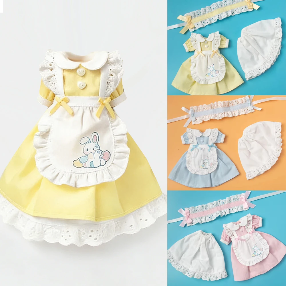Blythe Doll Cute Soft Outfit Retro Floral Lace Maid Apron Dress Pleated Skirt Set For YMY Licca Azone OB22 OB24 Ker Doll Clothes