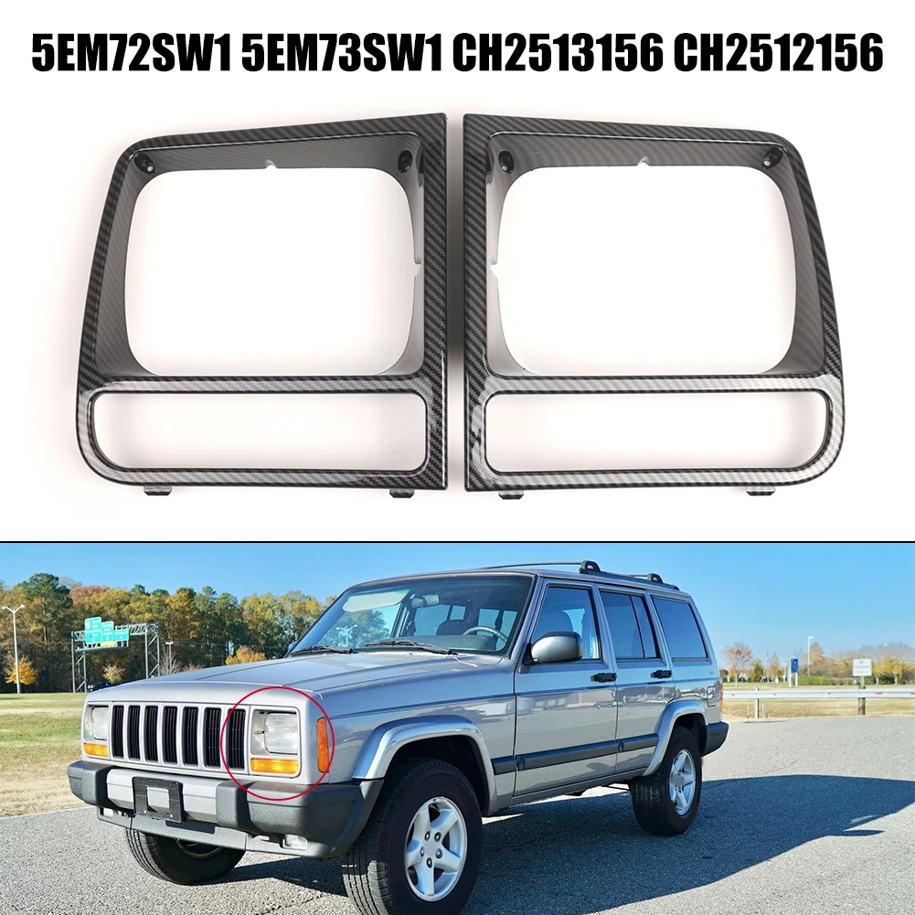 For Jeep Cherokee 1997-2001 Headlamp Bezel ABS Carbon Pattern 5EM72SW1 5EM73SW1 ABS Car Accessories Easy To Use High Quality