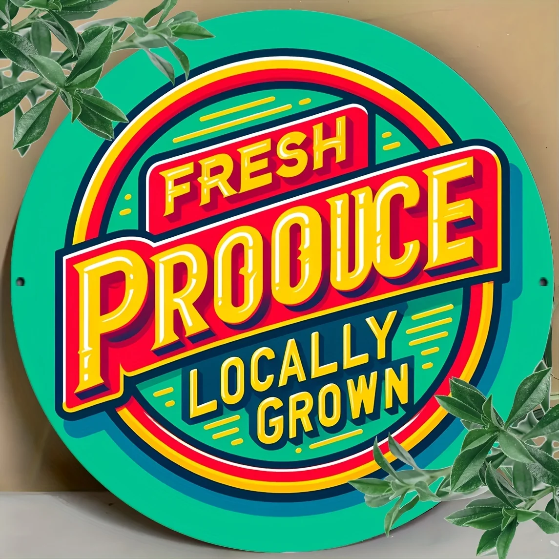 Fresh Produce Locally Grown Sign - 1-Pack Aluminum Metal Wall Art for Farmers Market & Home Decor, 8x8 Inch Vintage Style