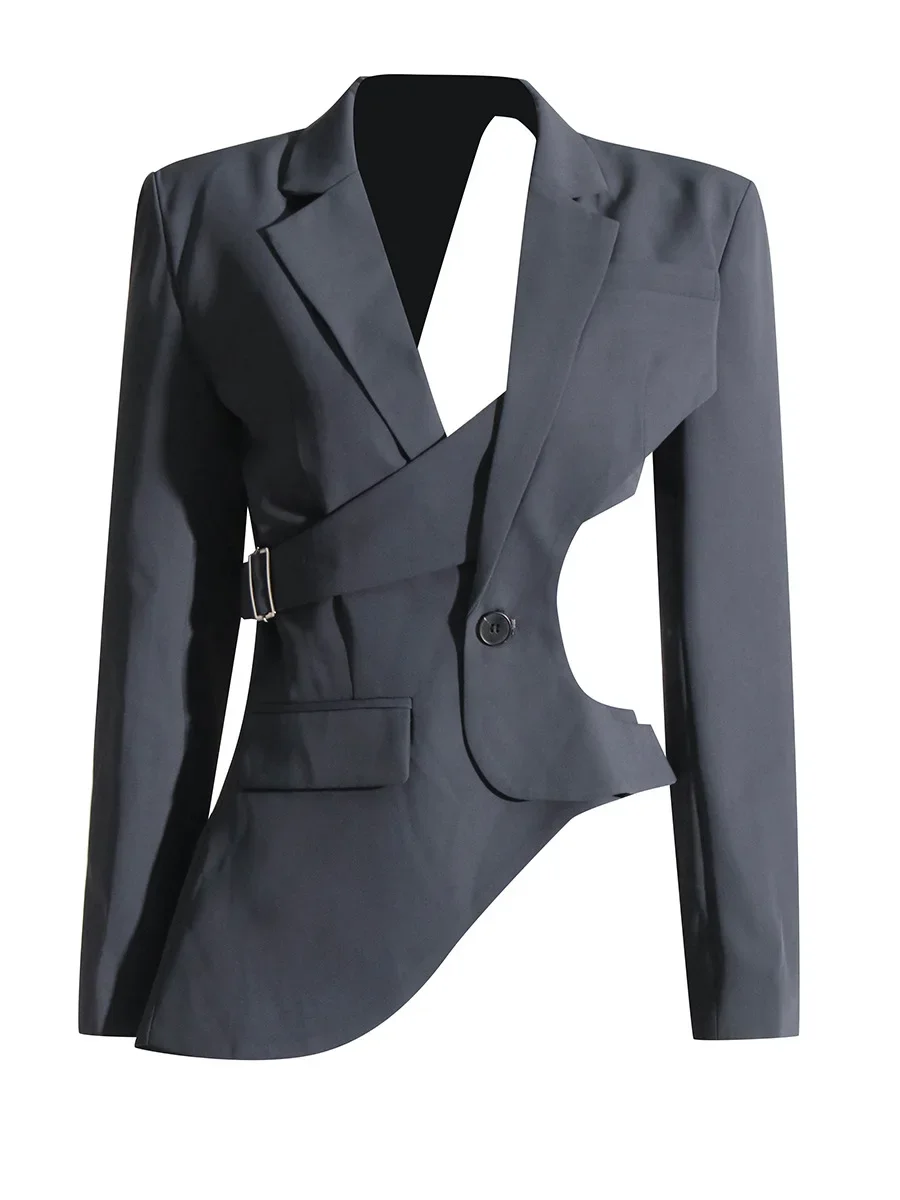 Blazer décontracté à ourlet irrégulier pour femmes et filles, veste de mode, streetwear chaud, manteau d'automne sexy, tenue creuse, olympiques 1 pièce