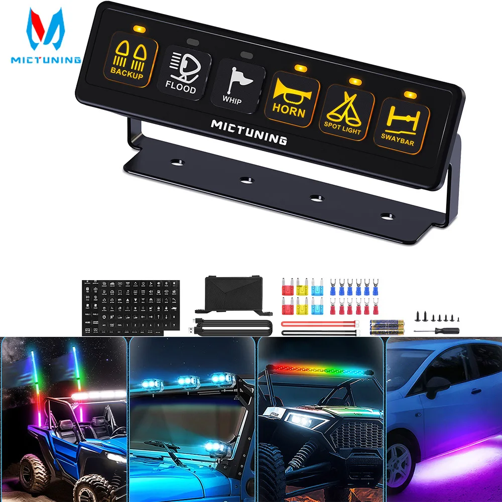MICTUNING 6 Gang Wireless Switch Panel, Auxiliary Car Swtich Panel with Toggle/Momentary/Flash/Strobeor Truck Offroad SUV Boat