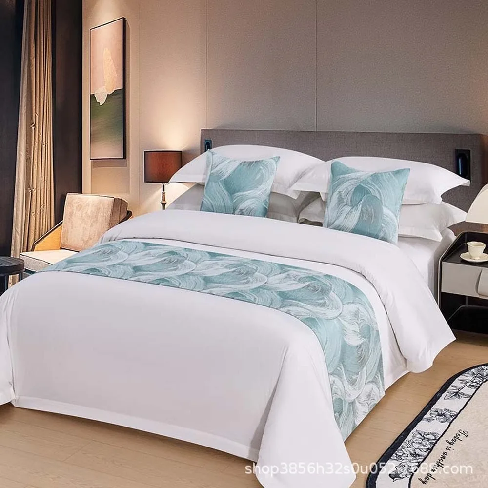 Nordic Style High-End Bed Flag Long Strip Color Block Bed End Towel Pillowcase Smooth Satin Texture for Home Hotel Decoration