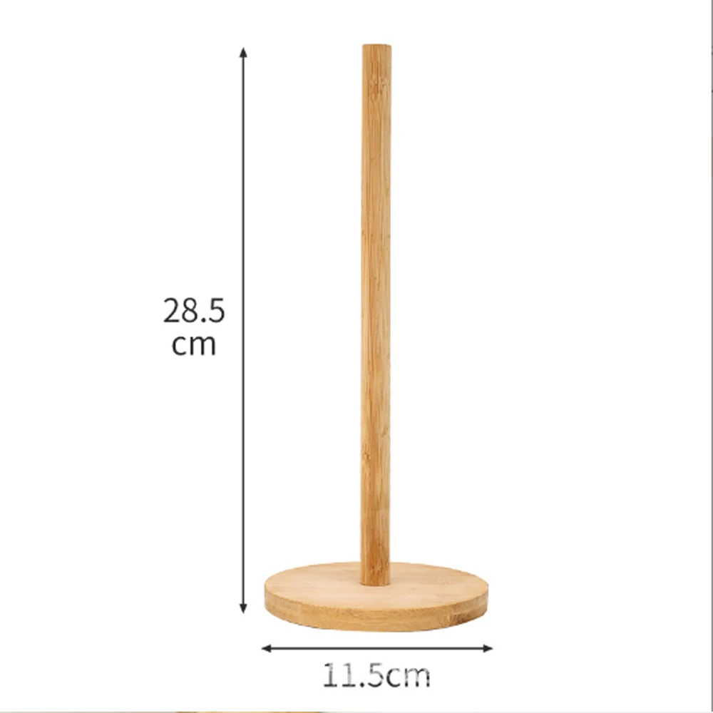 1PC Bambus Papier Handtuch Halter Küche Esszimmer Vertikale Holz Papier Rolle Organizer Frischhaltefolie Halter Faul Lappen Halter – Detail 3