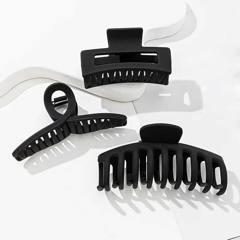 3pcs Simple Black Back Of The Head Plate Hair Grip Temperament Headdress Female Fashion Shark Clip Hair Grip