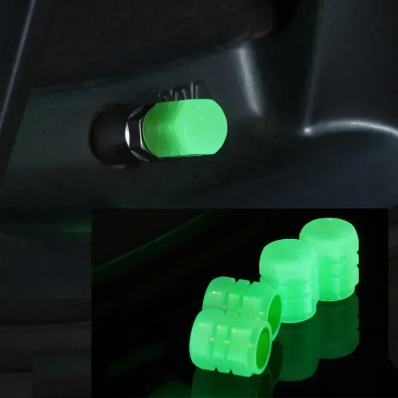 Automotive Universal Luminous Tire Valve Cap Hexagonal Fluorescent Motorcycle Bicycle Dustproof Cap Waterproof Luminous Parts
