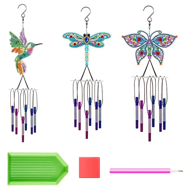 6 Pcs Diamond Paint Suncatcher Double Sided 3D Diamond Paint Wind Chime Paint By Number Hanging Ornaments For Adults