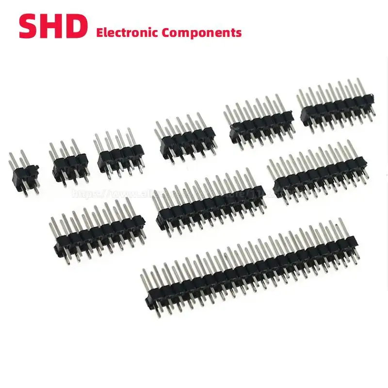 50PCS 2-40P 2.54mm Double row Male PCB Board Pin Header Connector Strip Pinheader 2p 3p 4p 5p 6p 7p 8p 9p 10p 12p 16p 20p 40Pin