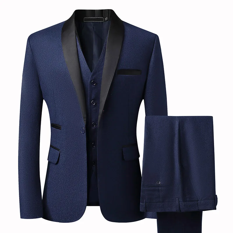 

D95810 Groom's suit, three-piece suit, slim-fitting Korean wedding dress, business casual and handsome Stylish suit for men