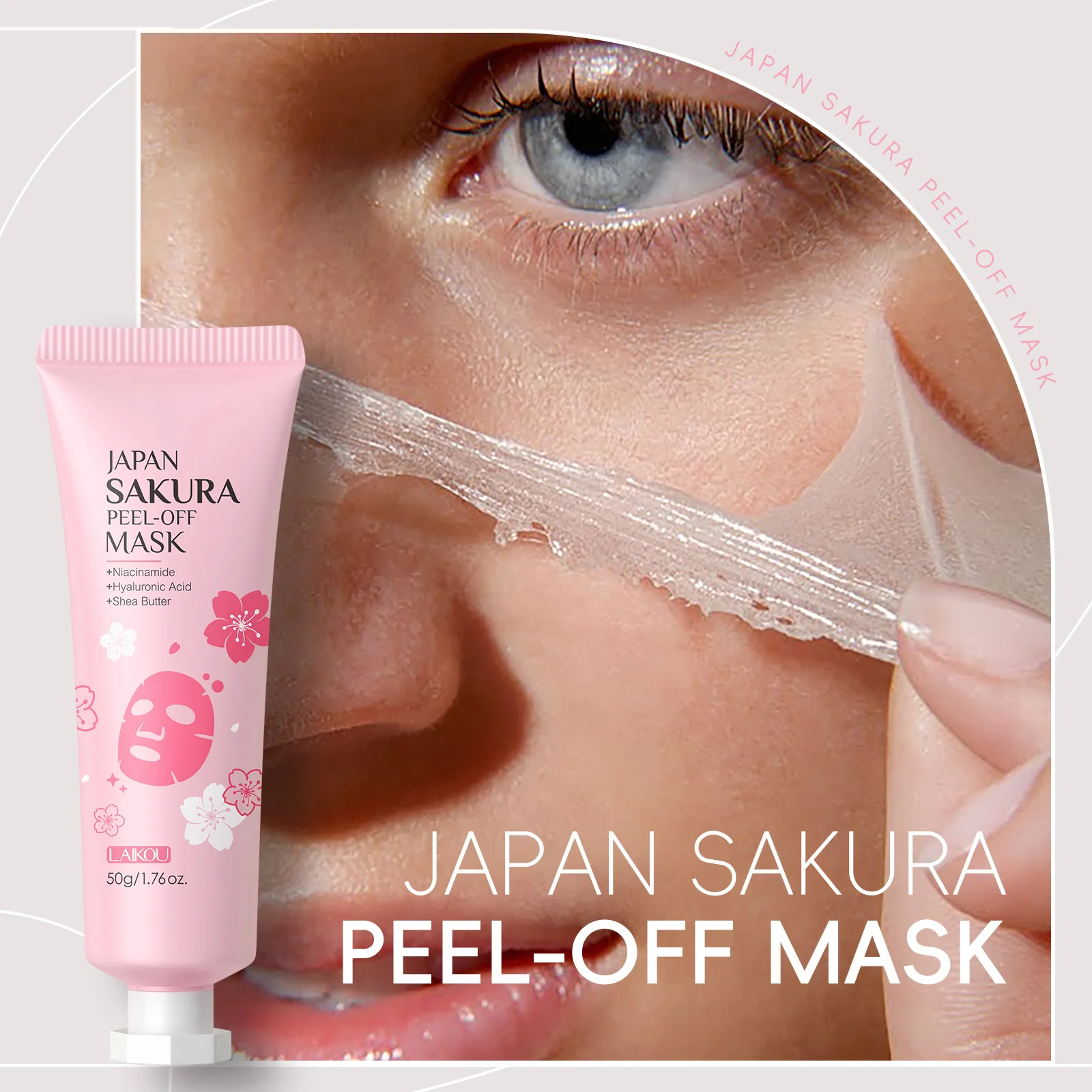 LAIKOU Japan Sakura Peel‑off Mask 50g Niacinamide Hyaluronic Acid Moisturizing Brightening Deep Cleansing Facial Skin Care