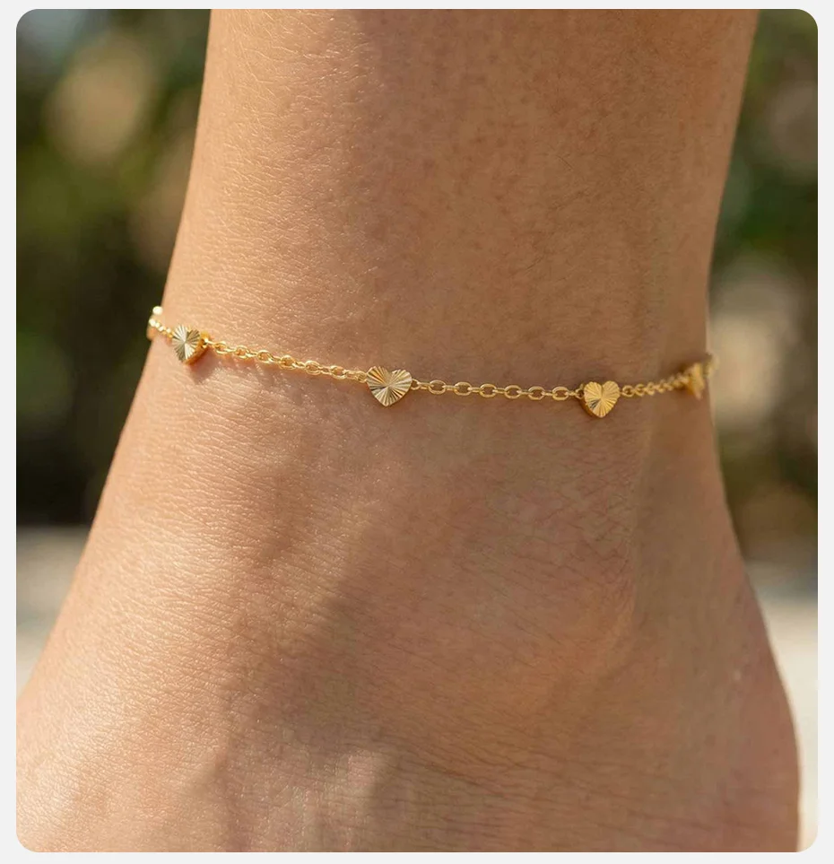 Vnox Edelstahl Vergoldete Damen Herz-Fußkettchen Minimalistischer Fußschmuck Wasserfester Boho-Schmuck Fußkettchen-Accessoires – Detail 3
